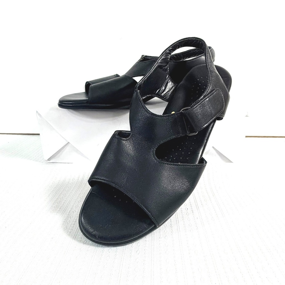 SAS Women Suntimer Sandals 6.5 Black Leather Slingback Block Heel Shoes